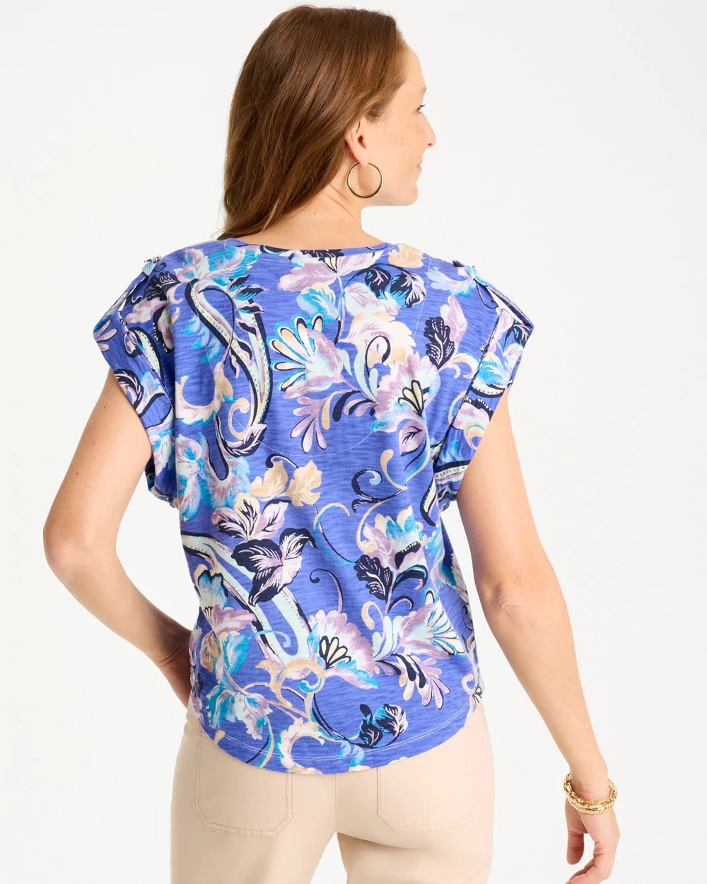 Paisley Cotton Slub Epaulette Tee Amparo Blue - Chico's