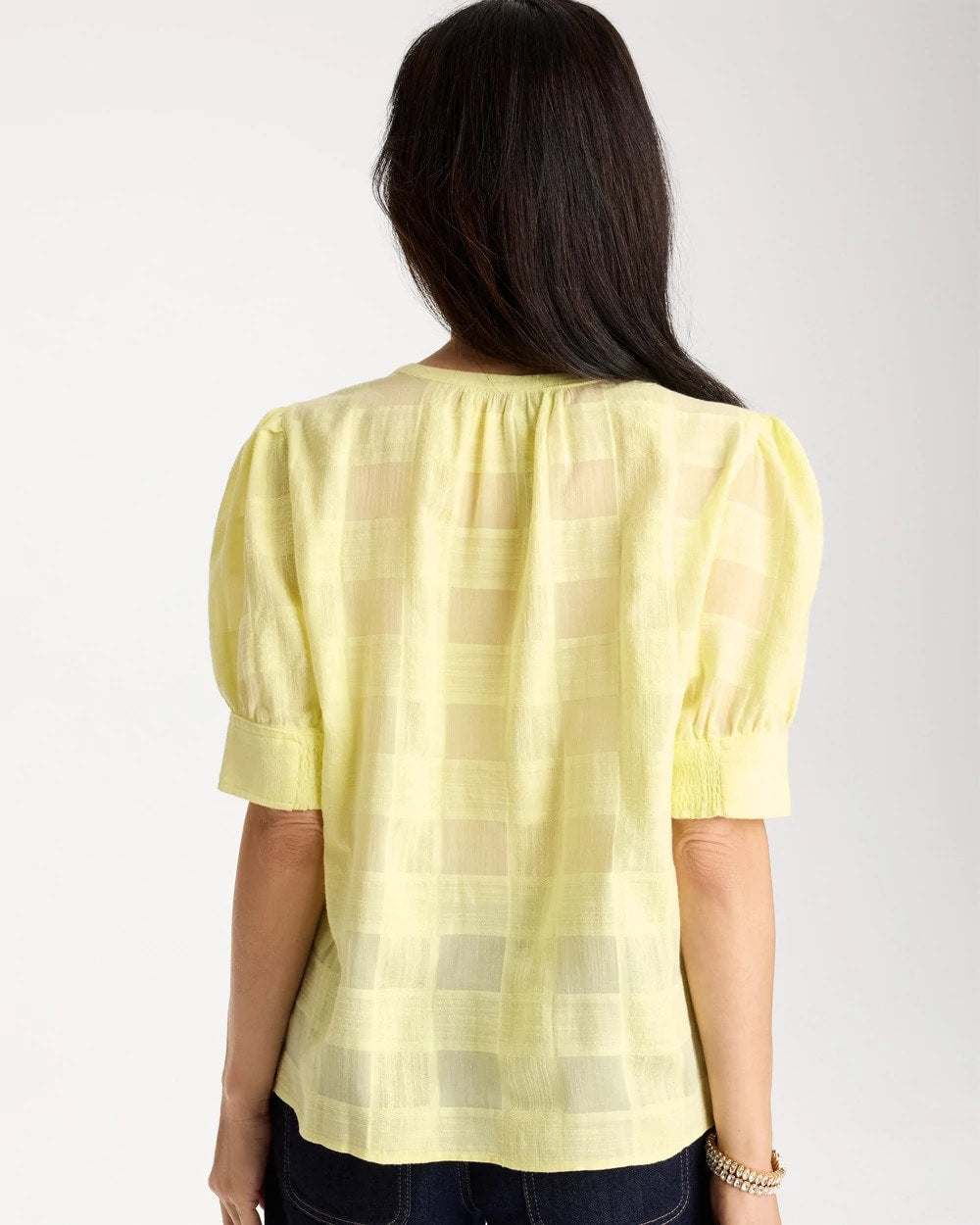 Cotton Plaid Elbow-Sleeve Shirt Sage Lime - Chico's