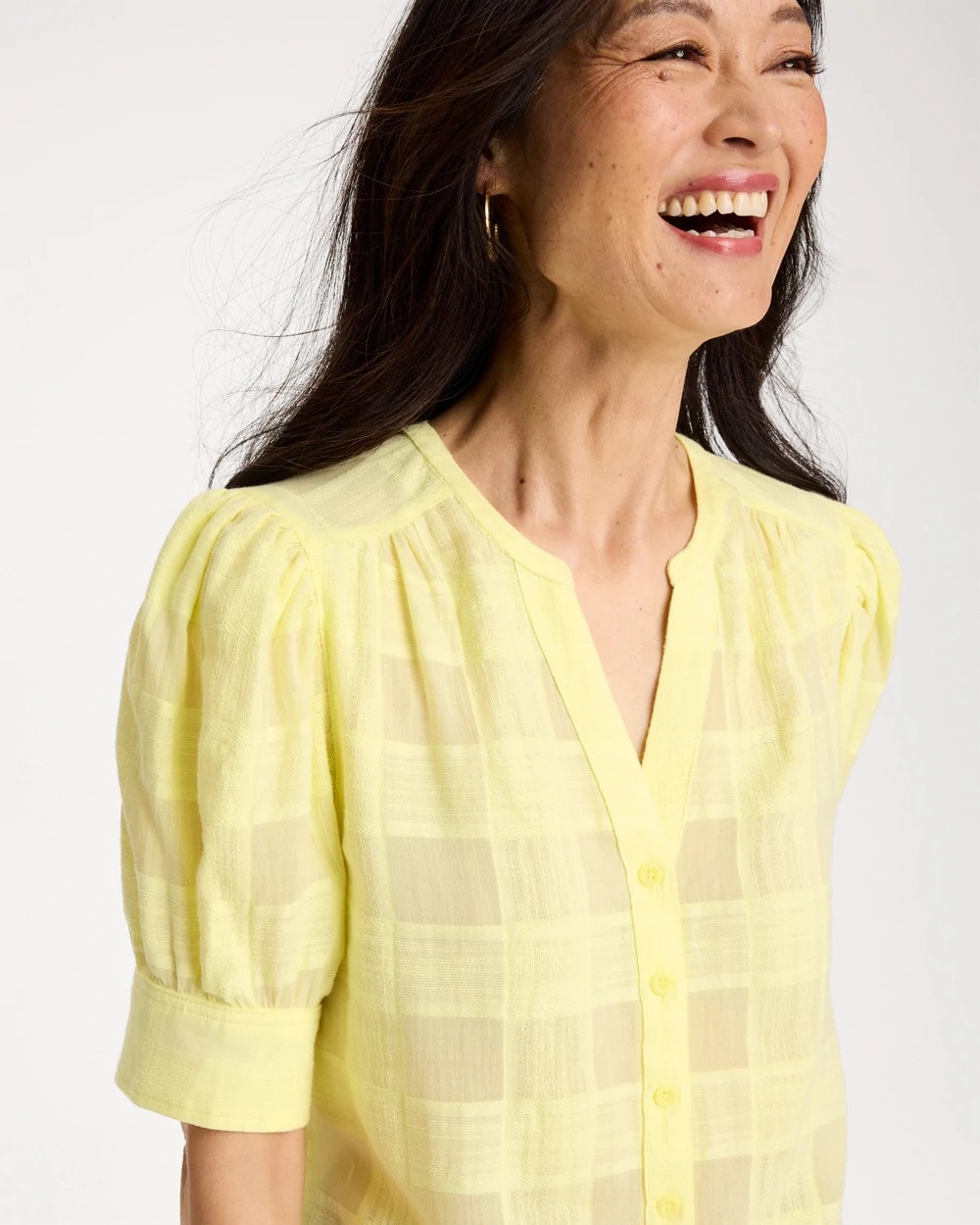 Cotton Plaid Elbow-Sleeve Shirt Sage Lime - Chico's