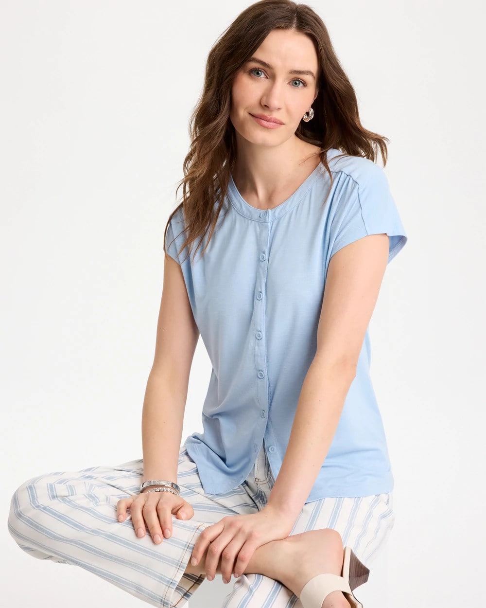 Refined Button Tee Blue Haven - Chico's