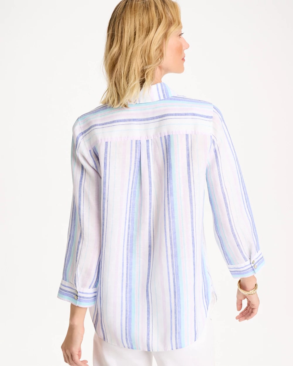 No Iron™ Linen Striped Shirt Amparo Blue - Chico's