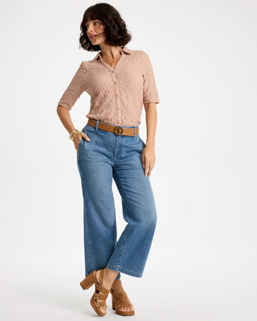 Textured Camp Tee Mocha Mousse - Chico's