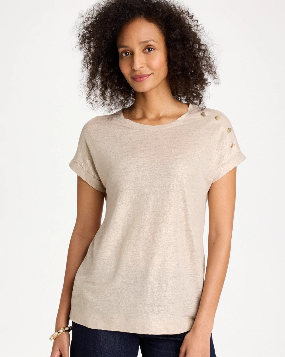Foiled Linen Button Tunic Smokey Taupe - Chico's