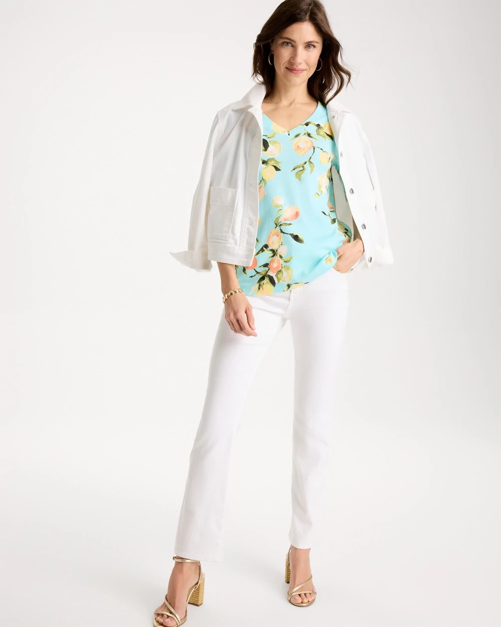 Pima Printed Elbow-Sleeve Tee Bondi Blue - Chico's