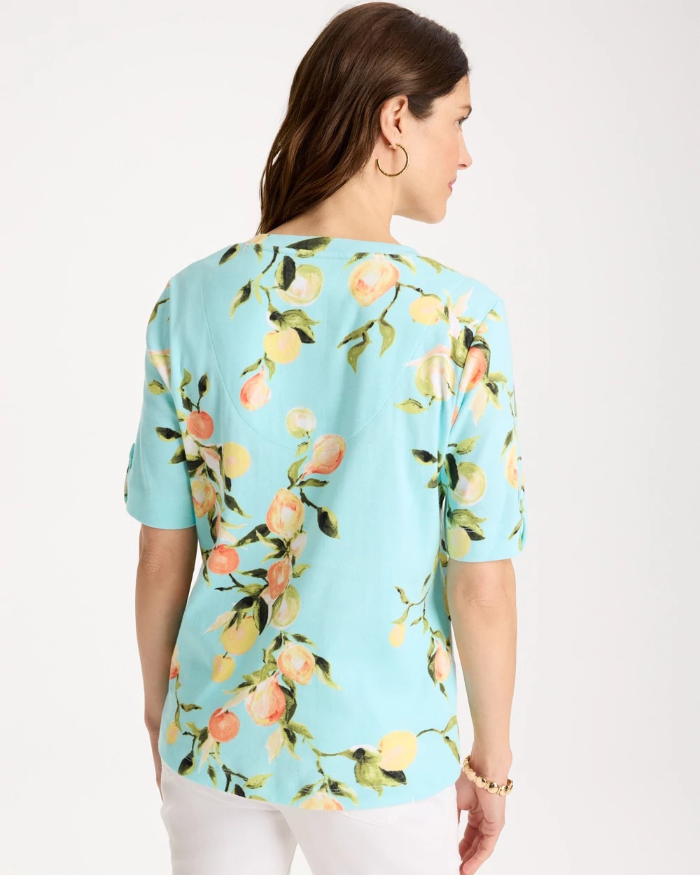 Pima Printed Elbow-Sleeve Tee Bondi Blue - Chico's