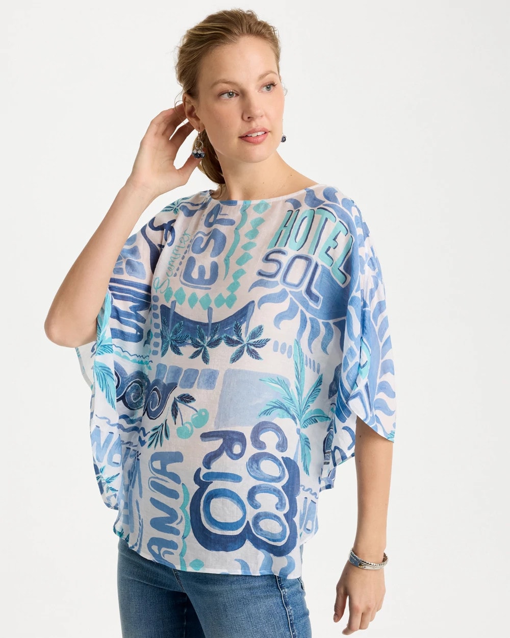 Island Printed Poncho Passport Blue - Chico's