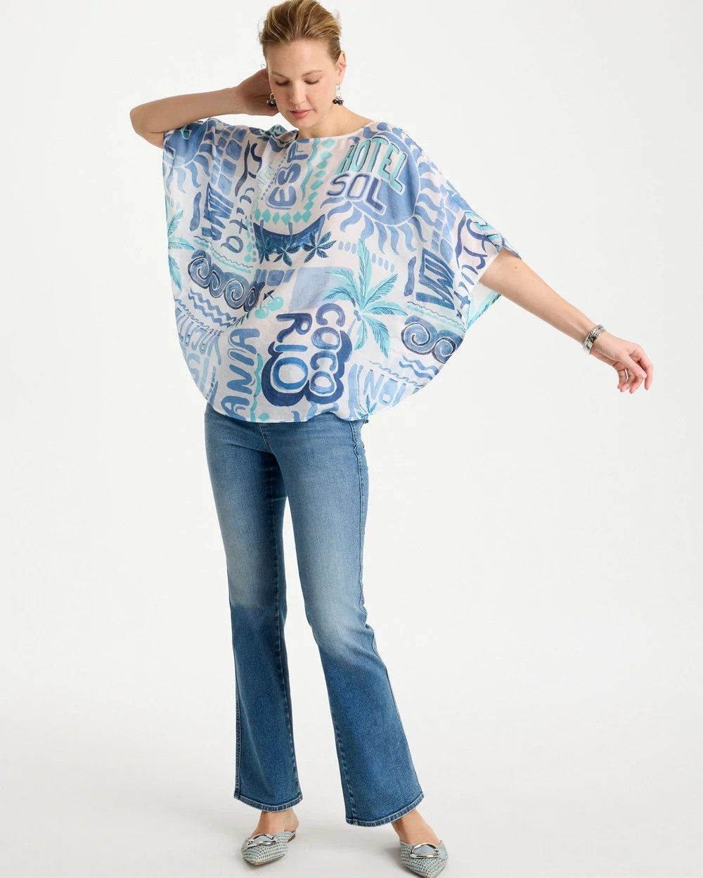 Island Printed Poncho Passport Blue - Chico's