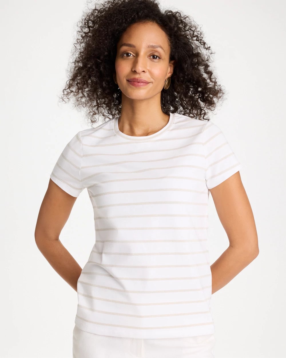 Cotton Stretch Striped Cap Sleeve Tee Alabaster - Chico's