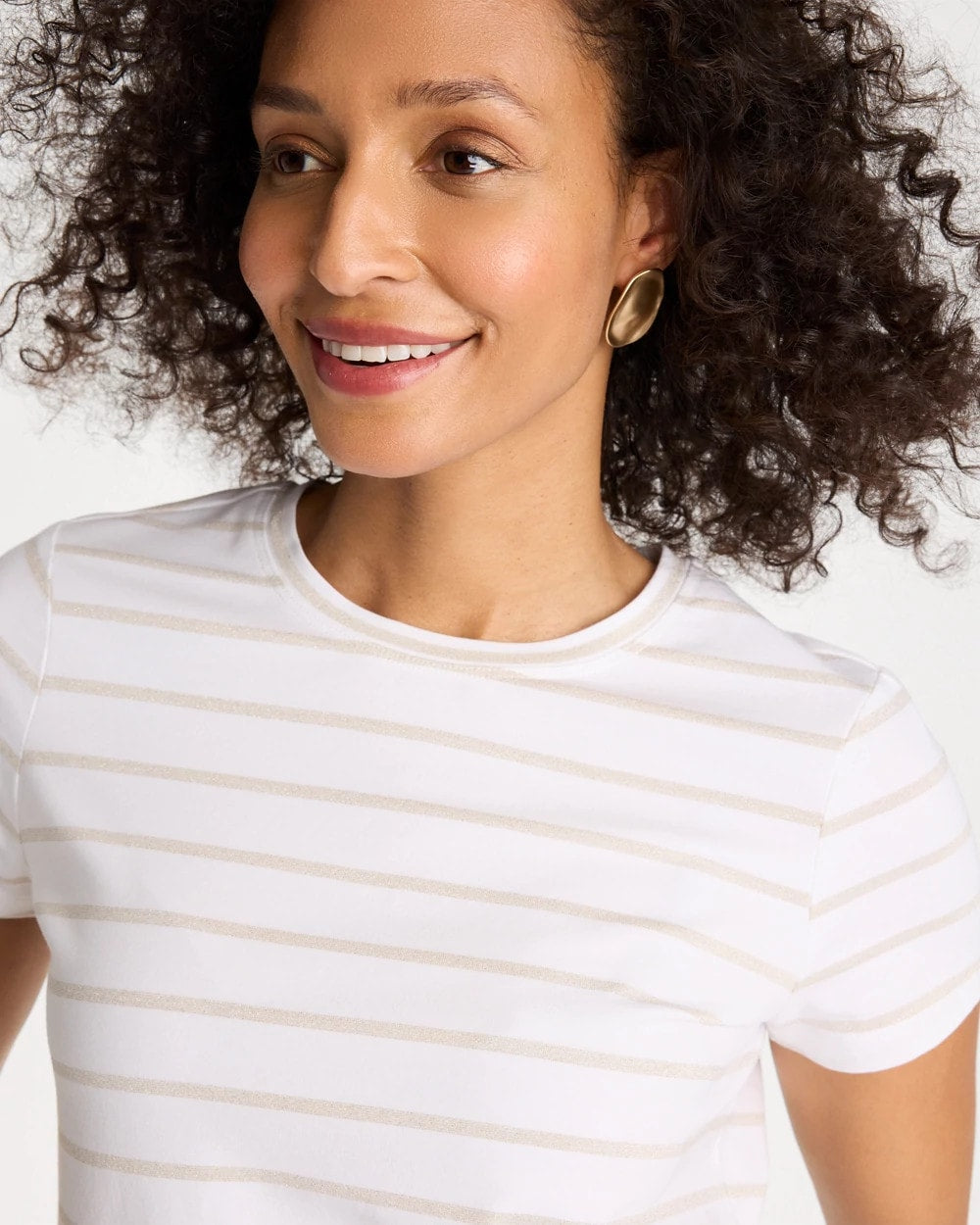 Cotton Stretch Striped Cap Sleeve Tee Alabaster - Chico's