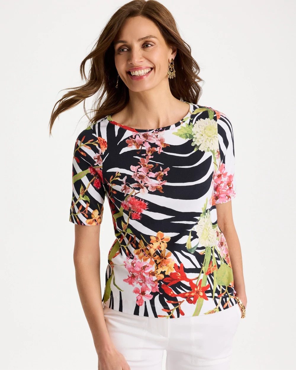 Pima Cotton Elbow-Sleeve Tee Black - Chico's