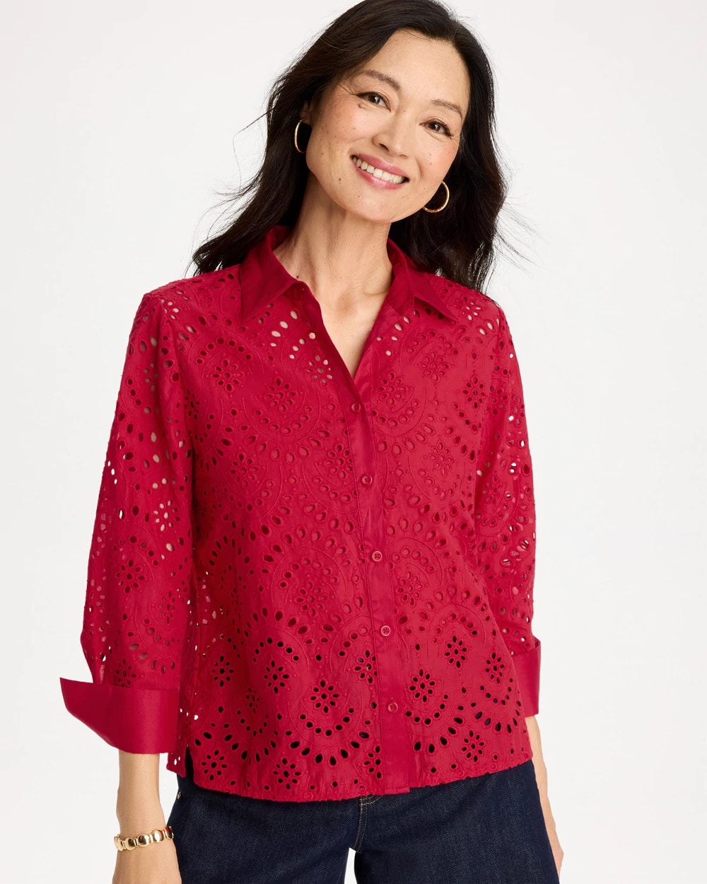 Eyelet Collared Shirt Cherry Lush - Chico's
