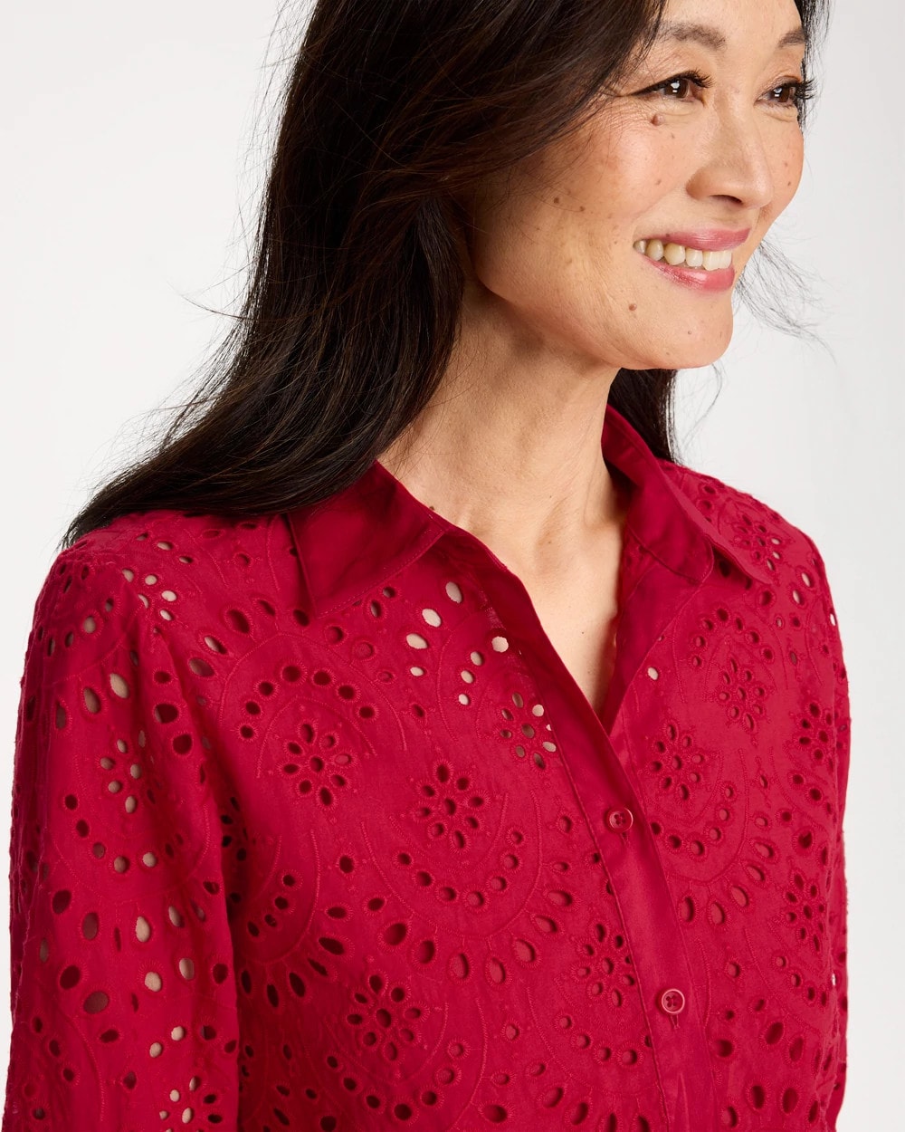 Eyelet Collared Shirt Cherry Lush - Chico's