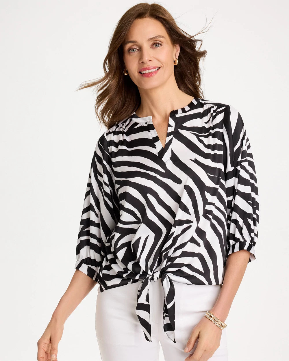 Satin Animal Print Tie-Front Top Black - Chico's