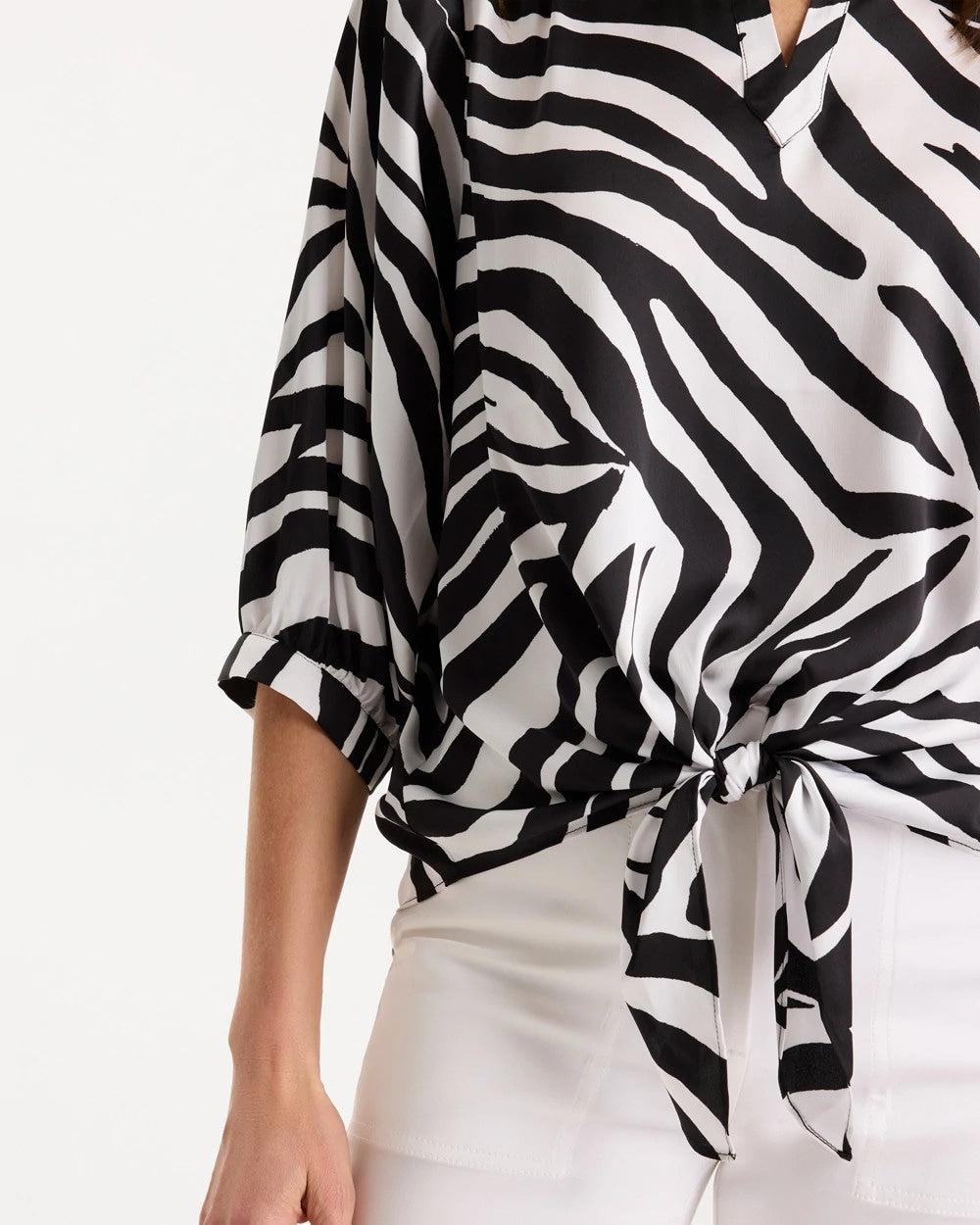 Satin Animal Print Tie-Front Top Black - Chico's