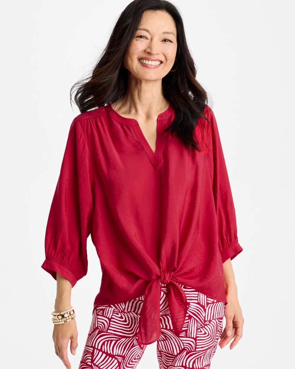 Tie-Front Top Cherry Lush - Chico's