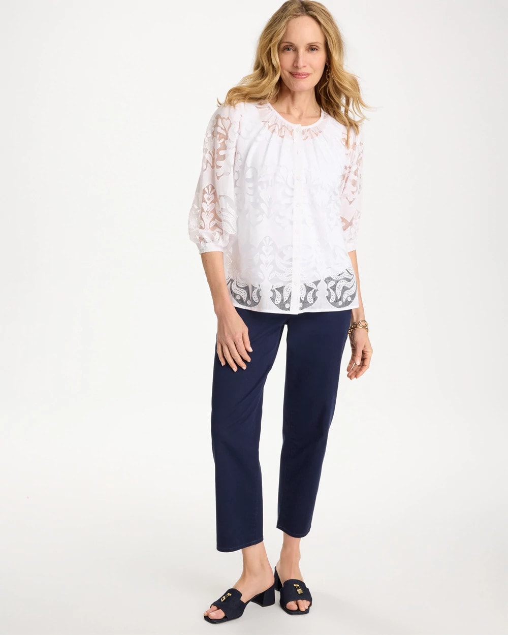 Lace Burnout Blouse Alabaster - Chico's