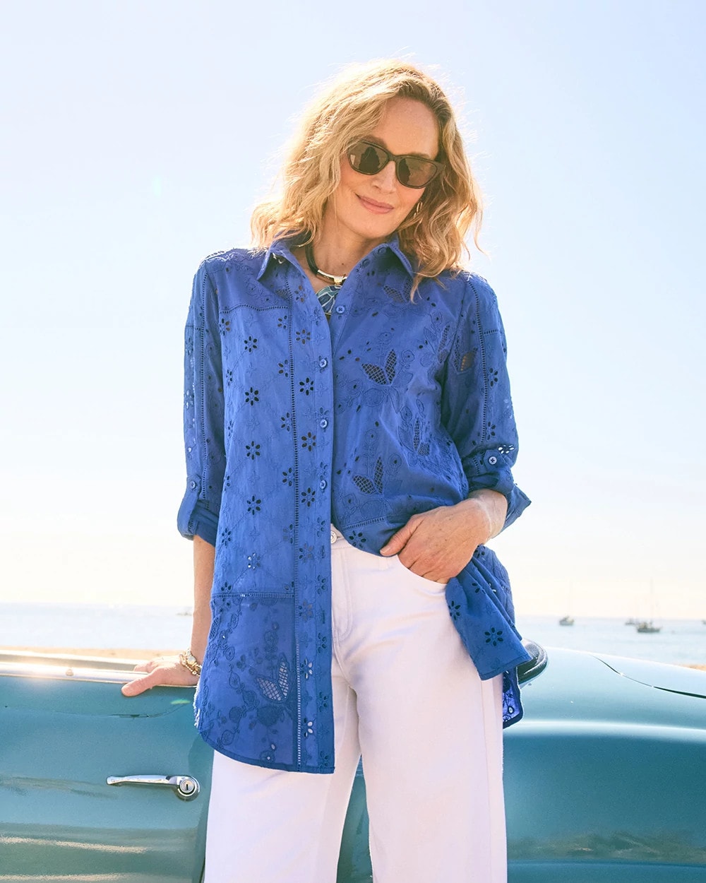 Embroidered Trapunto-Trim Tunic Amparo Blue - Chico's