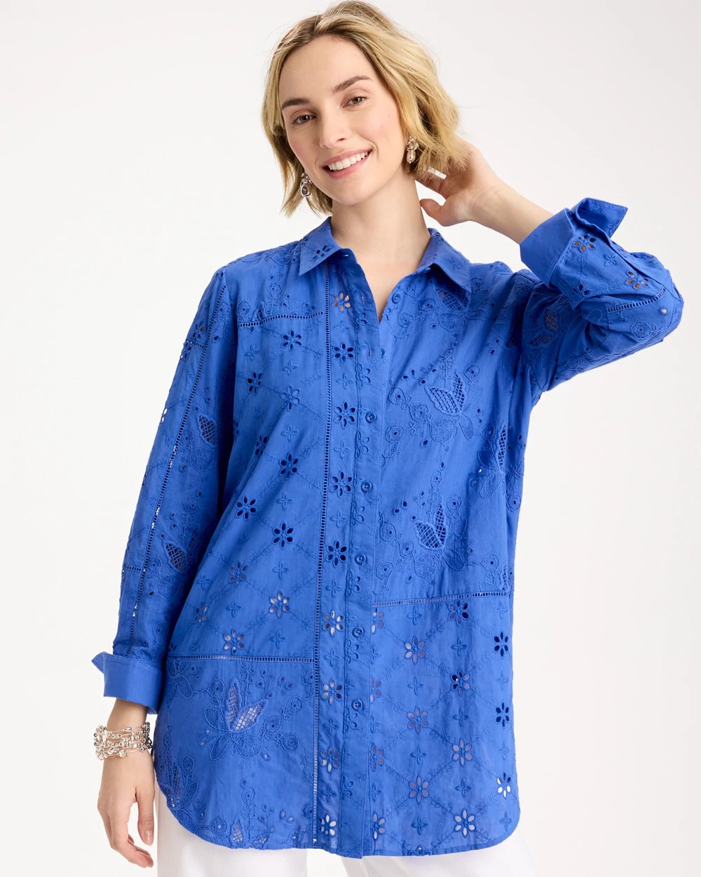 Embroidered Trapunto-Trim Tunic Amparo Blue - Chico's