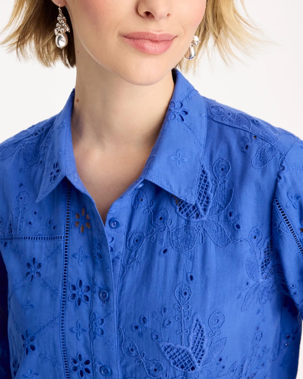 Embroidered Trapunto-Trim Tunic Amparo Blue - Chico's