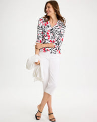 Cotton Stretch 3/4 Sleeve Floral Tee Black - Chico's