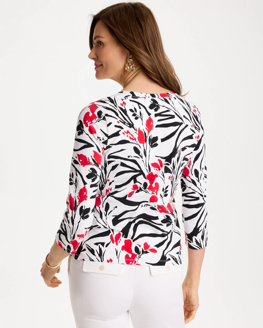 Cotton Stretch 3/4 Sleeve Floral Tee Black - Chico's