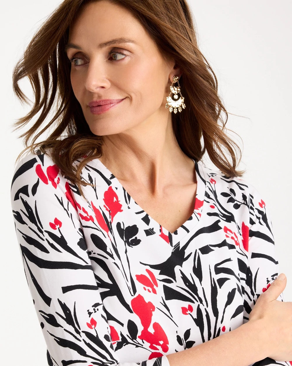 Cotton Stretch 3/4 Sleeve Floral Tee Black - Chico's
