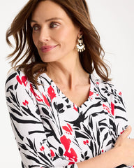Cotton Stretch 3/4 Sleeve Floral Tee Black - Chico's