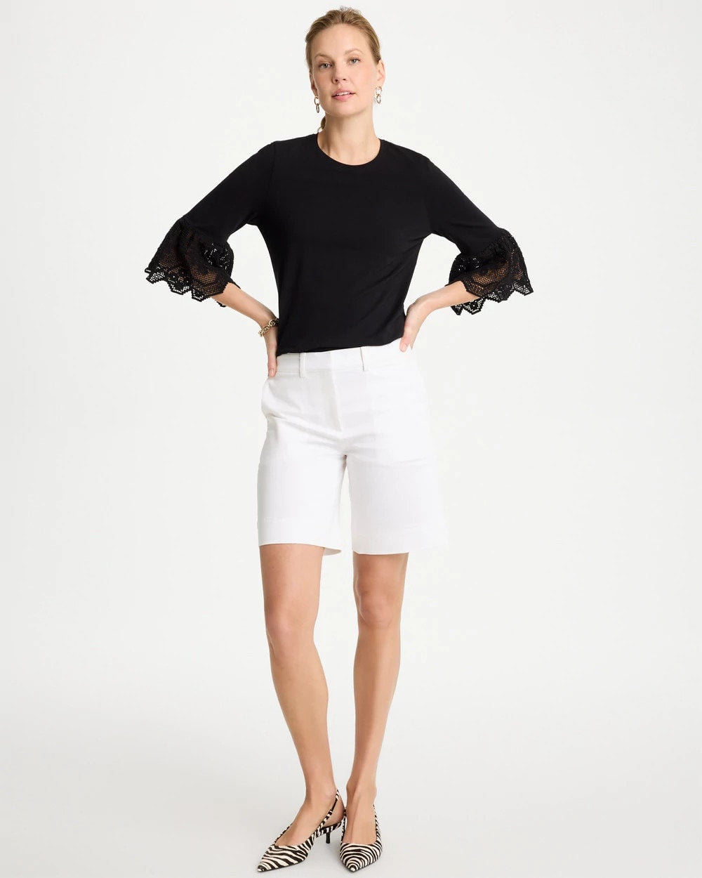 Cotton Lace Flutter Sleeve Tee Black - Chico's