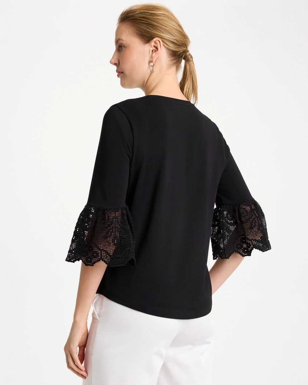 Cotton Lace Flutter Sleeve Tee Black - Chico's