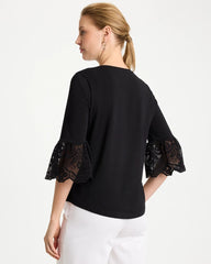 Cotton Lace Flutter Sleeve Tee Black - Chico's