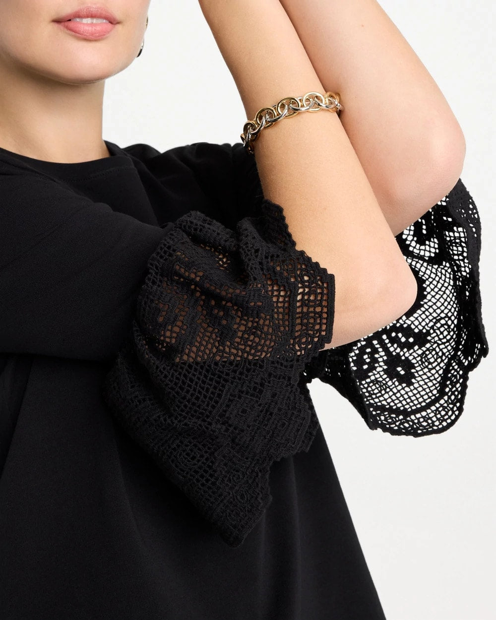 Cotton Lace Flutter Sleeve Tee Black - Chico's