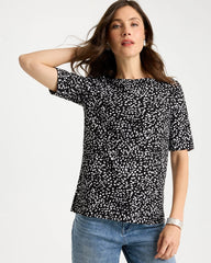 Printed Pima Elbow Sleeve Tee Black - Chico's
