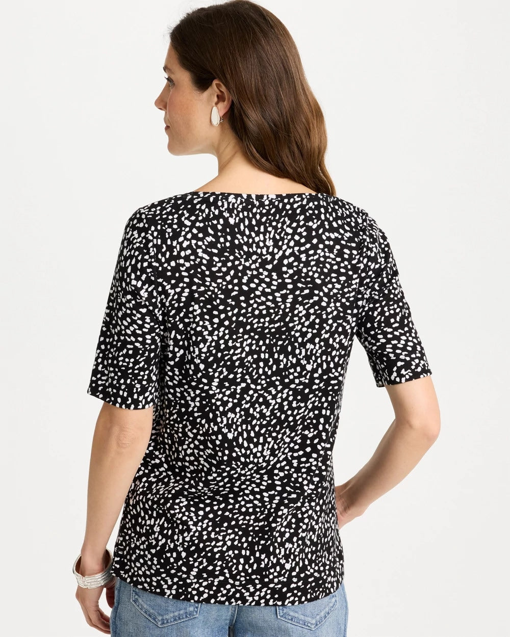 Printed Pima Elbow Sleeve Tee Black - Chico's