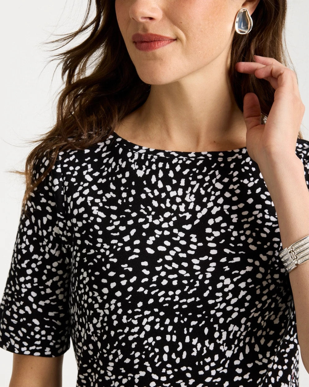 Printed Pima Elbow Sleeve Tee Black - Chico's