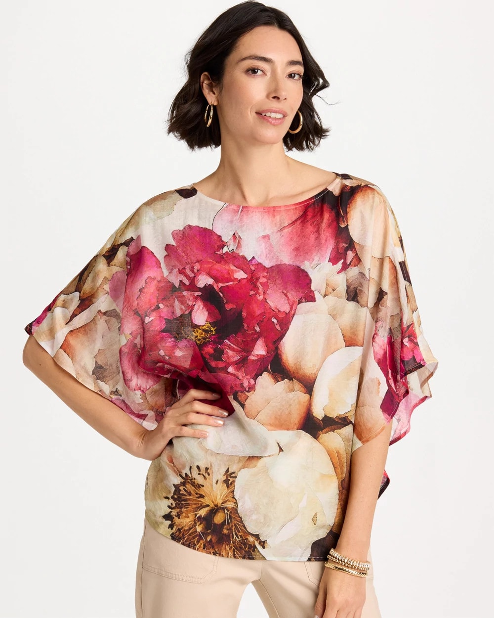 Boatneck Printed Poncho Ecru - Chico's