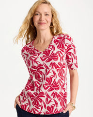 Printed Cotton Slub V-Neck Tee Cherry Lush - Chico's