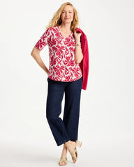 Printed Cotton Slub V-Neck Tee Cherry Lush - Chico's