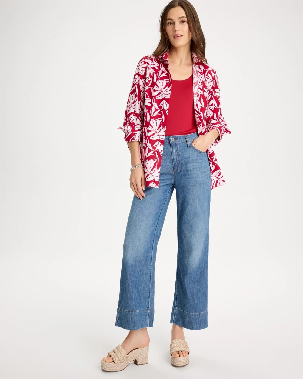 No Iron™ Stretch Palm Print Shirt Cherry Lush - Chico's