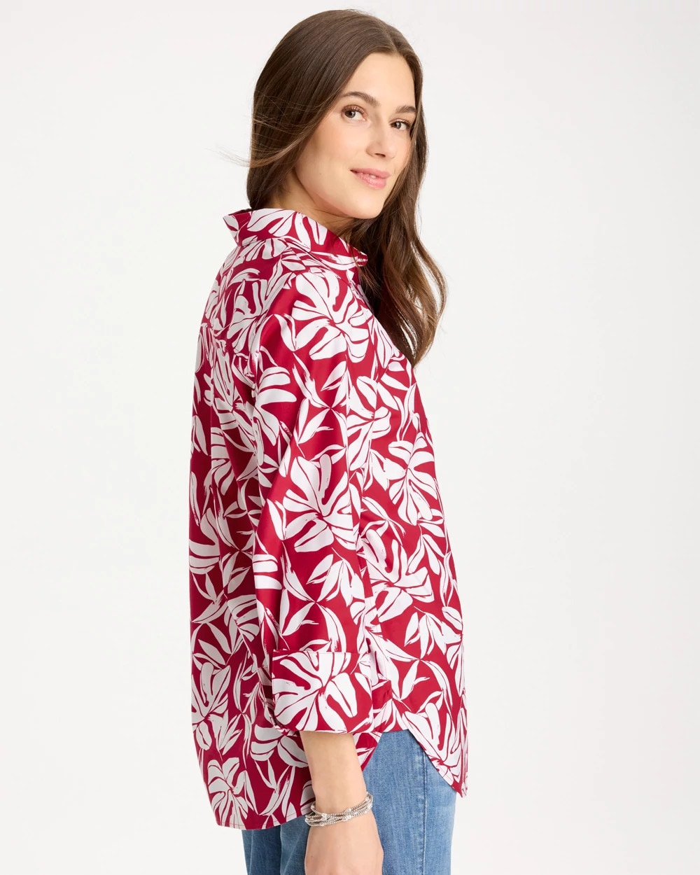 No Iron™ Stretch Palm Print Shirt Cherry Lush - Chico's