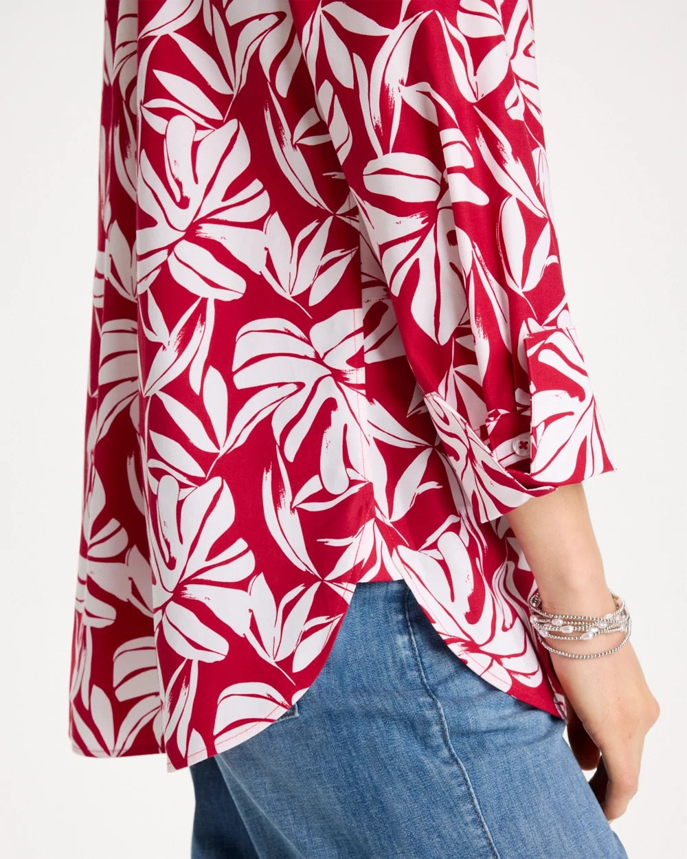 No Iron™ Stretch Palm Print Shirt Cherry Lush - Chico's