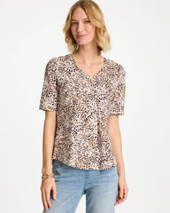 Printed Cotton Slub V-Neck Tee Cattail Brown - Chico's