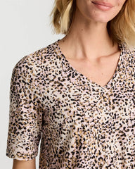 Printed Cotton Slub V-Neck Tee Cattail Brown - Chico's