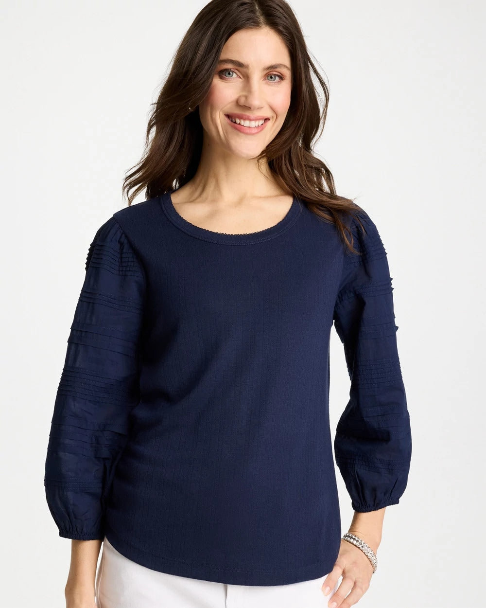 Pintuck Puff Sleeve Tee Passport Blue - Chico's