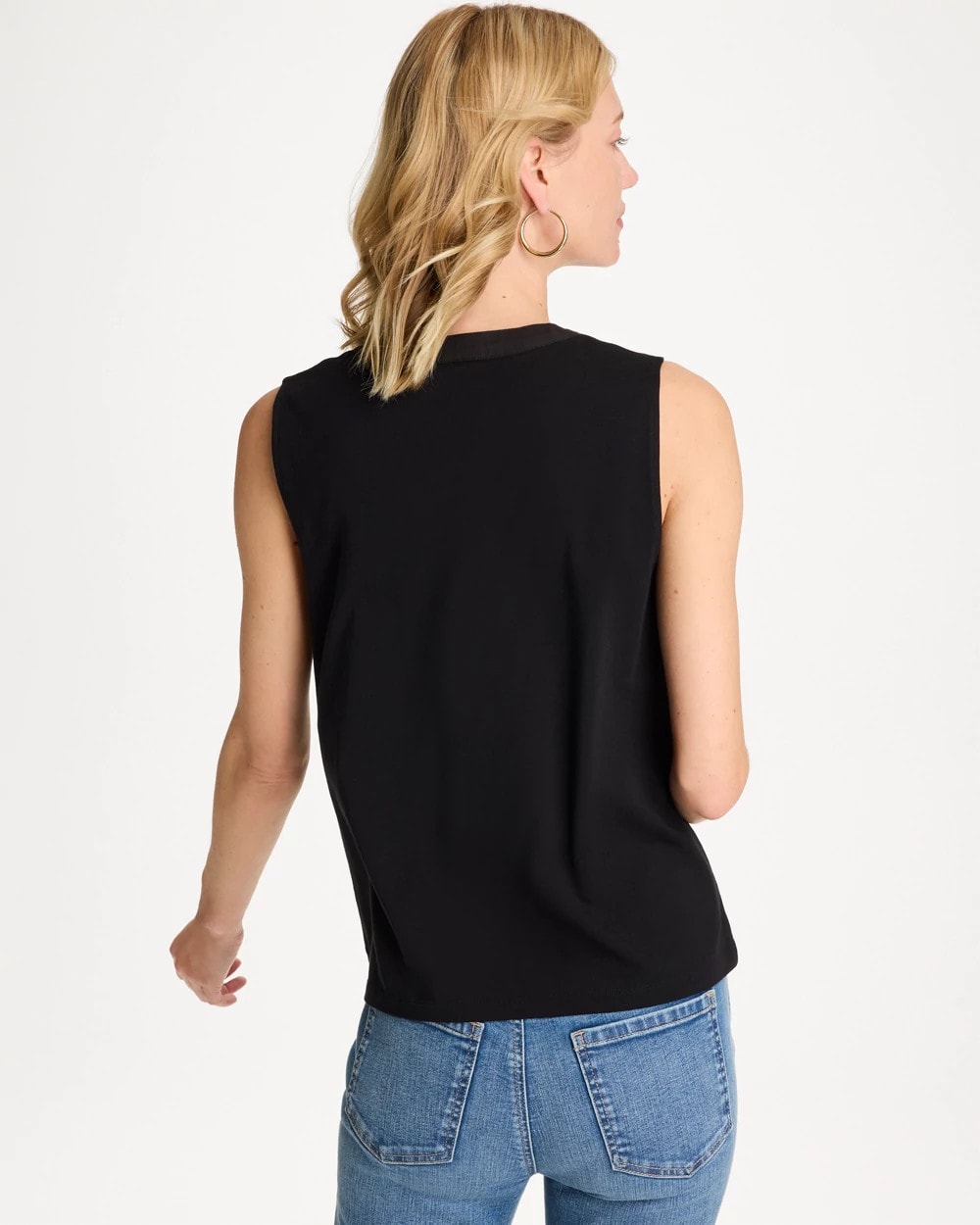 Cotton-Stretch Notch Neck Tank Black - Chico's