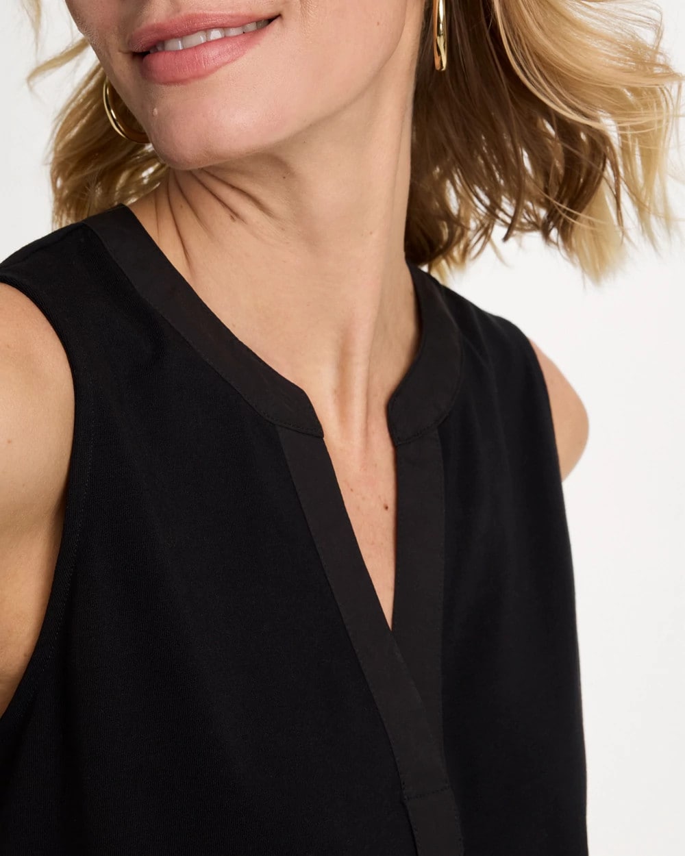 Cotton-Stretch Notch Neck Tank Black - Chico's