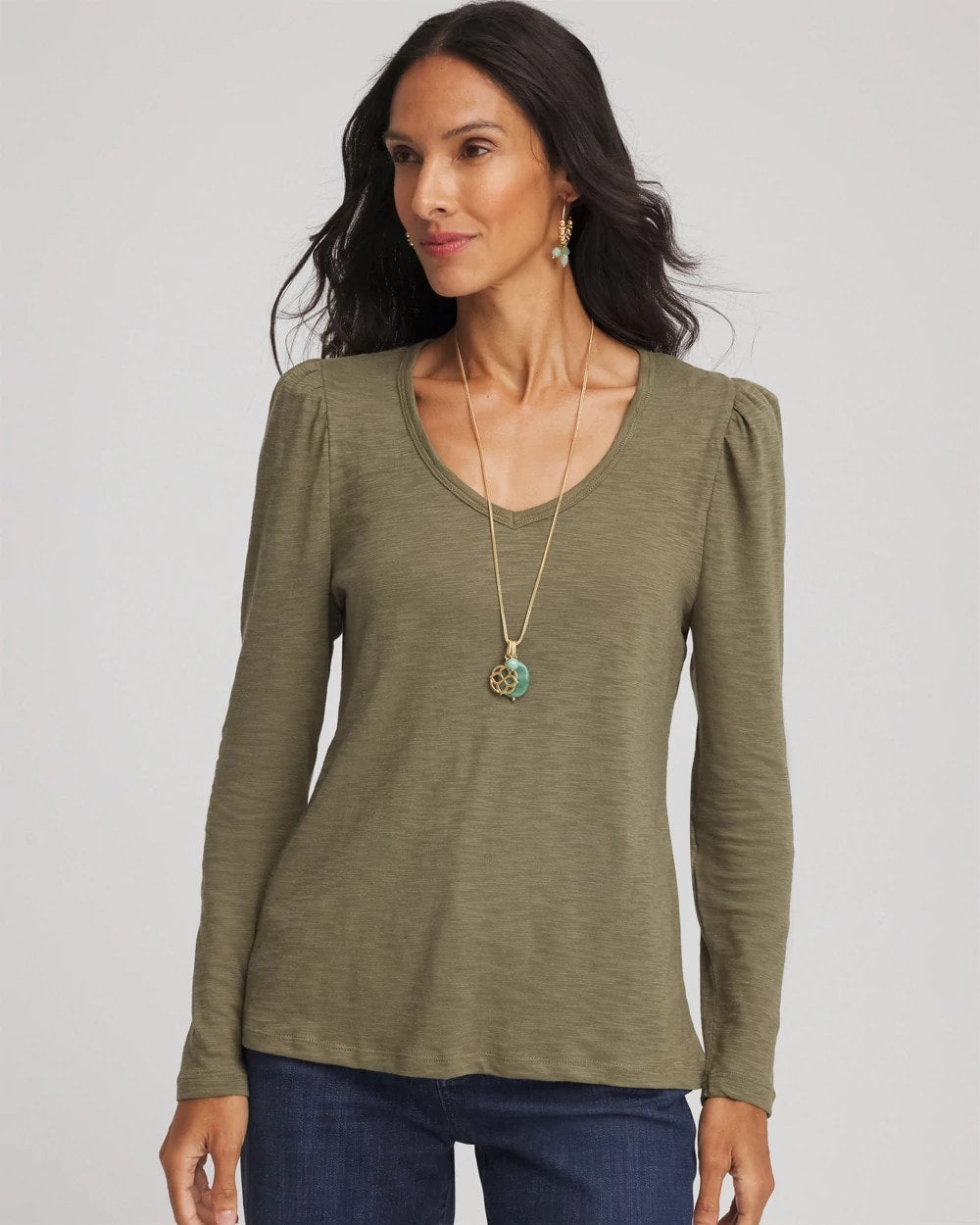Slub Puff-Sleeve Tee Nettle Leaf - Chico's