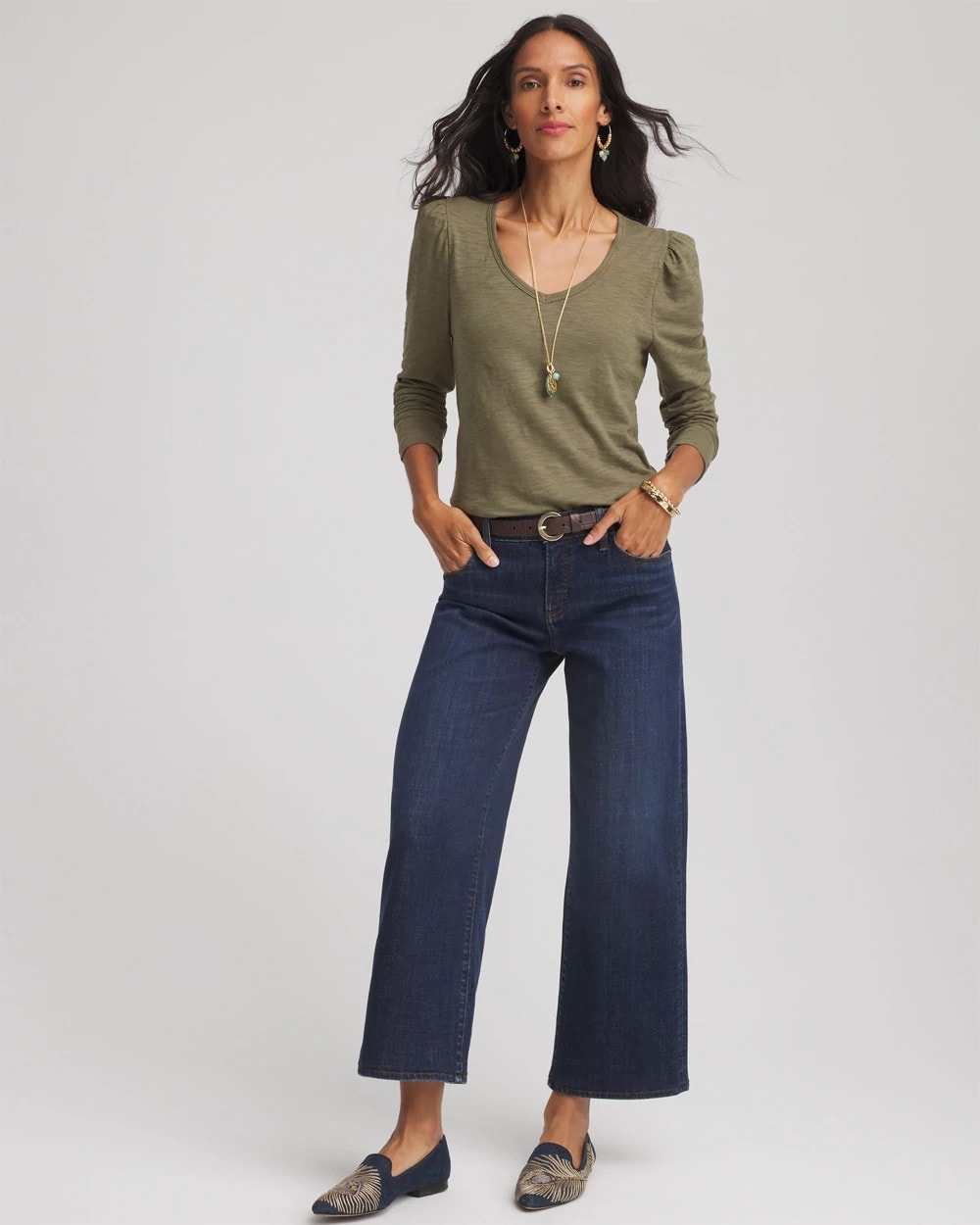 Slub Puff-Sleeve Tee Nettle Leaf - Chico's