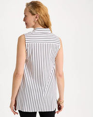Poplin Cotton Collared Striped Tunic Black - Chico's