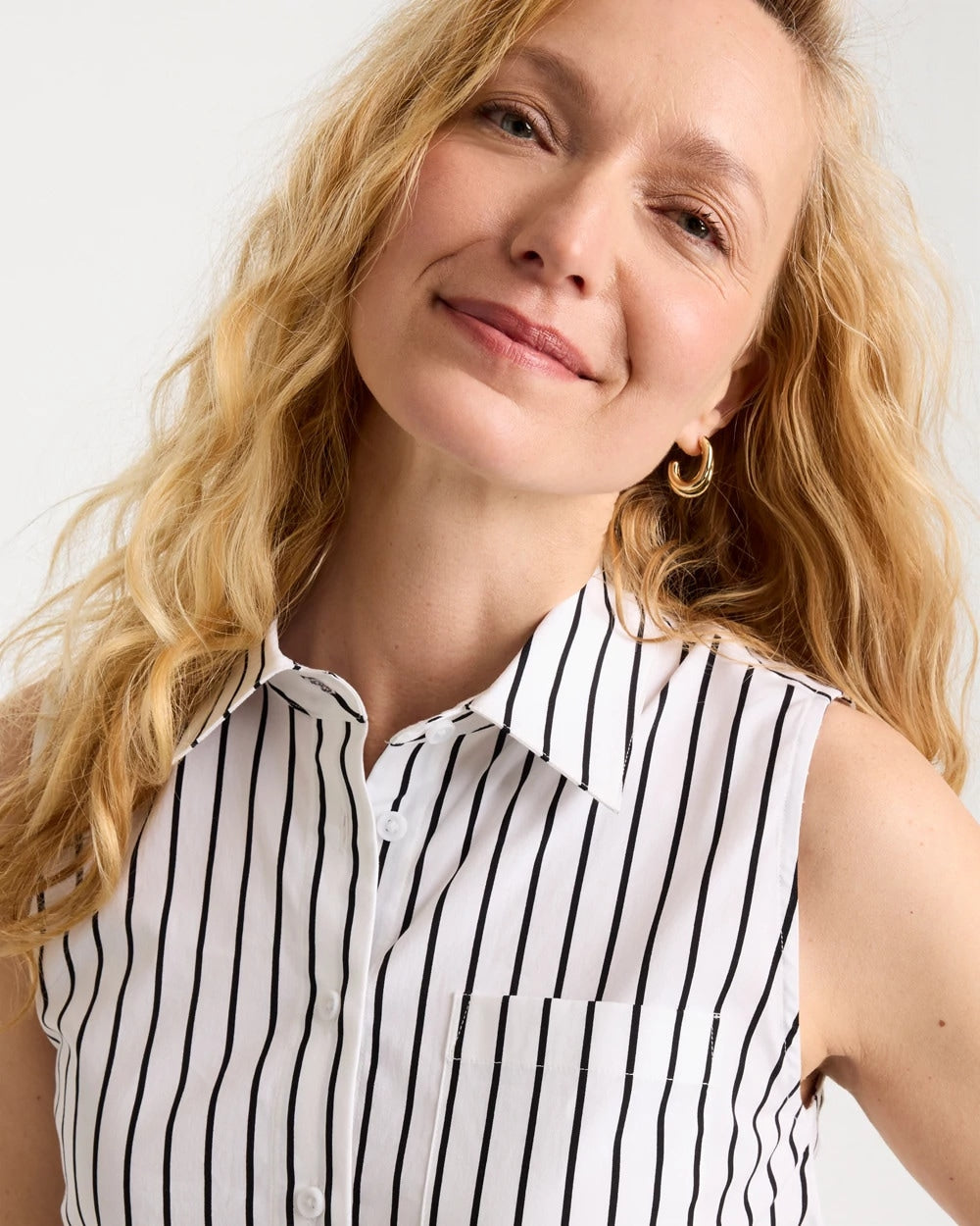 Poplin Cotton Collared Striped Tunic Black - Chico's