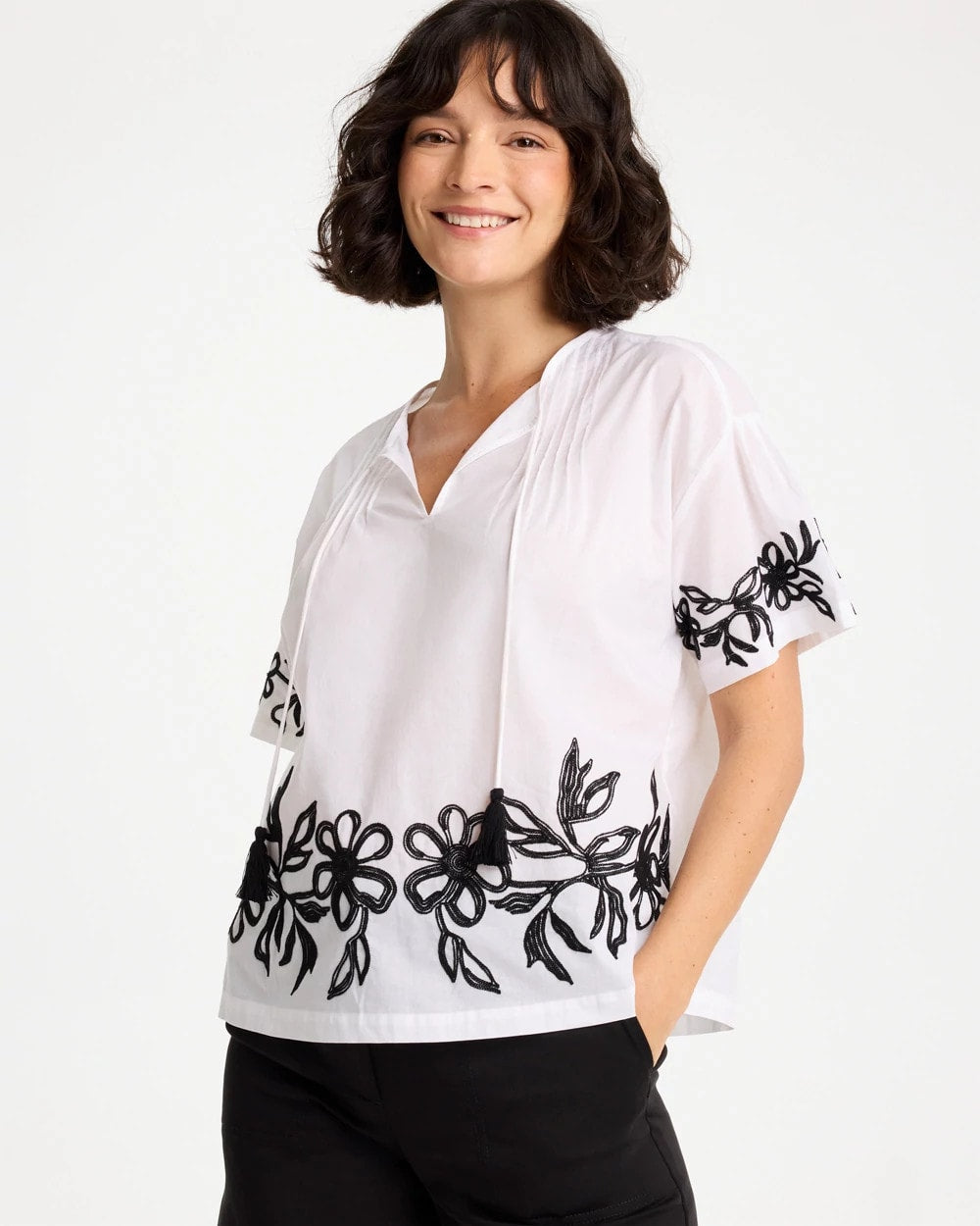 Cotton Voile Applique Blouse Alabaster - Chico's